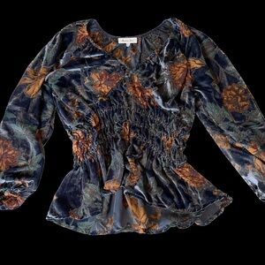 Another Love Velvet Floral Blouse - Navy and Rust